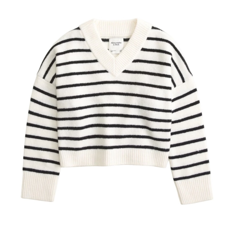 Abercrombie Fitch Cream‎ Black Stripe V Neck Pullover Sweater Size S